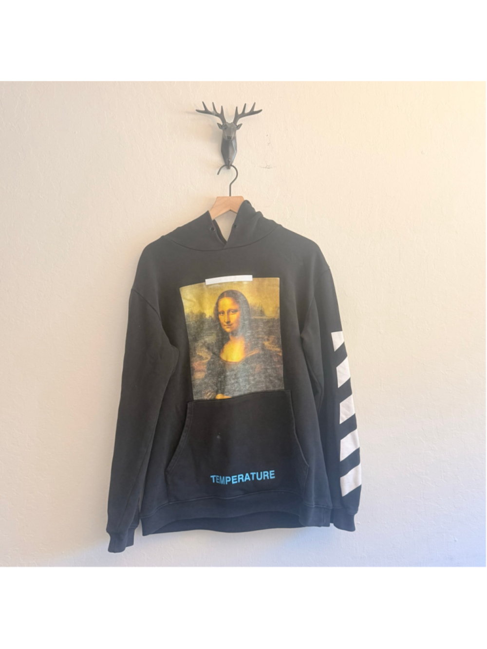 Men's Off-White Mona Lisa Temperature Hoodie Size Medium Black and White